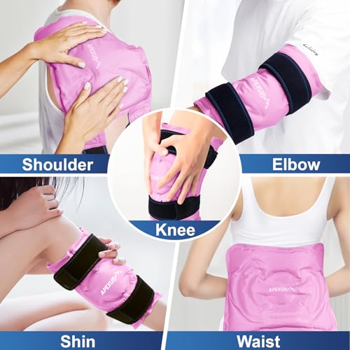 APEXUP Ice Pack for Knee Pain Relief, Large Reusable Wrap After Surgery, Flexible Gel Cold Pack for Injuries, Pain Relief for Back, Shoulder, Elbow, Ankle and Leg (Pink, XXL, 2PK) - size: 2X-Large-2PK, style: Pink