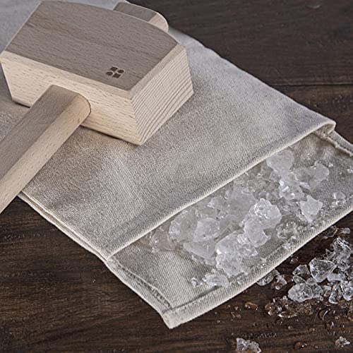 Ice Mallet and Lewis Bag Set, Wooden Hammer & Canvas Bag for Crushed Ice