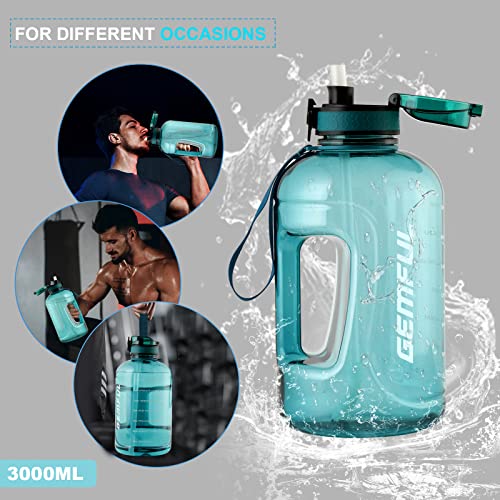 GEMFUL 100oz Big Water Bottle with Straw 3000ml Large Sport Jug (Cyan) - color: Cyan, size: 3 L