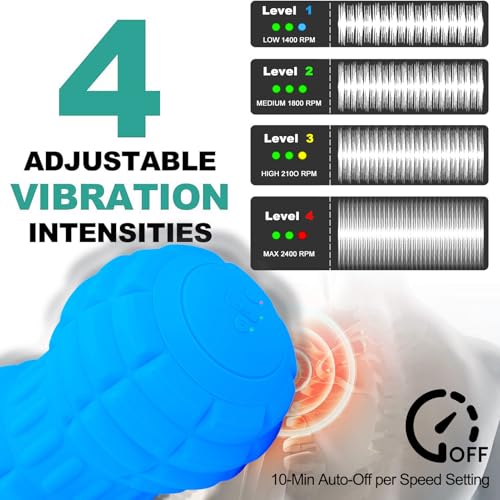 Vibrating Peanut Massage Ball – Back, Neck, Hip, Calf, Leg & Foot Muscle Roller, Trigger Point Massage Ball for Deep Tissue Myofascial Release, Silicone Shell, 4-Speed (Blue) - color: Blue