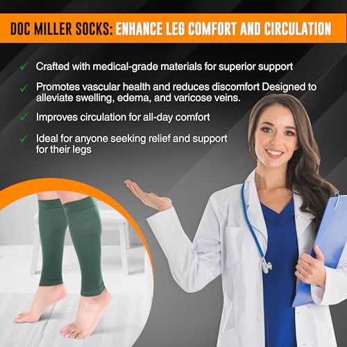 Doc Miller Calf Compression Sleeves 30-40 mmHg for Men & Women, 1 Pair - color: Dark Green, size: X-Large