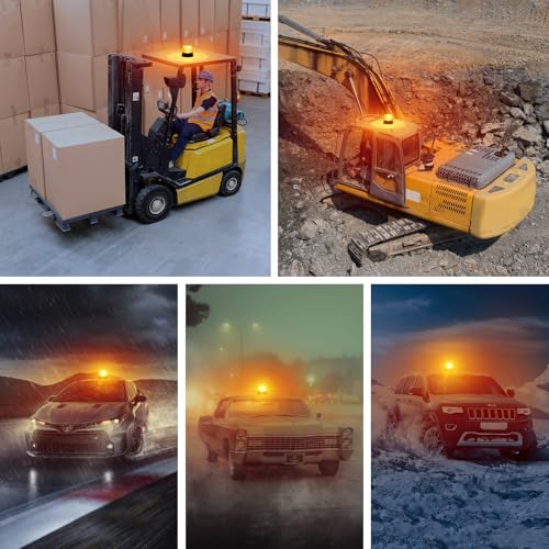 Magnetic Cordless Beacon Light,Amber Rechargeable Strobe Lights for Trucks,Portable Flashing Emergency Safety Warning Light for Postal Construction Vehicles Snowplow Golf Carts,Day/Night Visibility