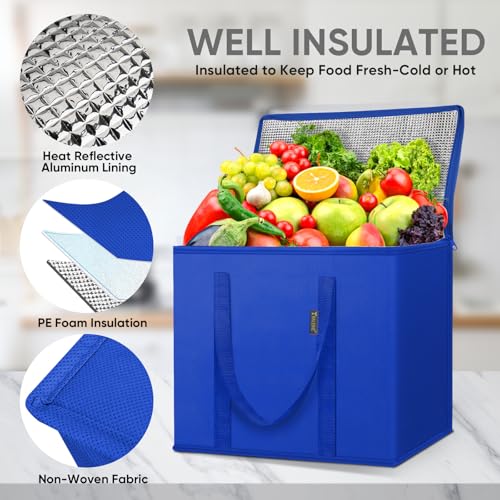 BALEINE Insulated Reusable Grocery Bags with Zippered Top, Large Cooler Bag - color: Midnight Blue, size: 1 Pack