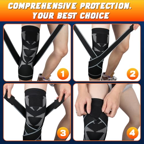 Compression Knee Brace for Women and Men with Strap Fit Mobilizer Knee Sleeve for Knee Pain Arthritis Sports Knee System Brace to Shin Protection Patellar Tendon Support Stabilizer (X-Large) - size: X-Large