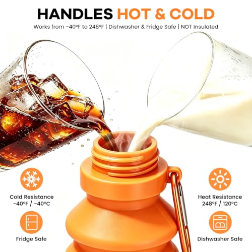 Nefeeko Collapsible Water Bottle, Reuseable BPA Free Silicone Water Bottles - color: Orange-18oz