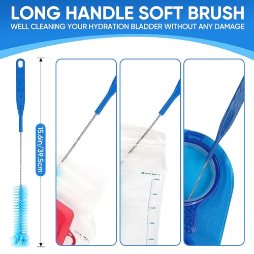 Water Bladder Cleaning Kit, Includes Tube Brushes, Small Bite Valve Brush, Big Brush, Hanger Works with All Hydration Bladders - color: Blue