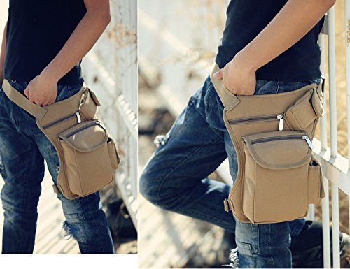 Small Multi-Purpose Drop Waist Leg Bag Canvas Utility Tactical Hip Molle Pack Sport Camping Hiking Motorcycle Racing Thigh Pouch Khaki - color: Khaki