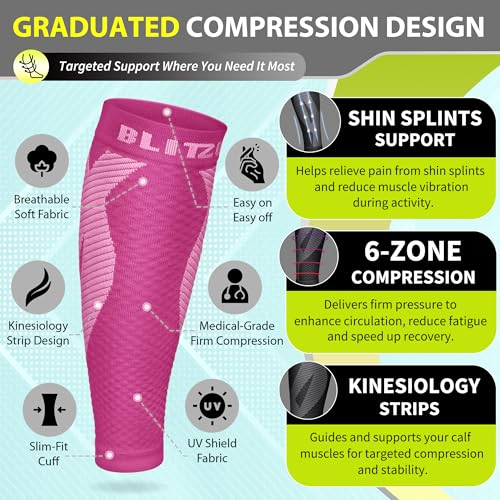 BLITZU Calf Compression Sleeves, Footless Compression Socks for Men & Women - color: Pink, size: 3XL