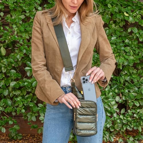 WanderFull Original HydroBag Crossbody Water Bottle Holder with Phone Pocket, Fits Water Bottles up to 32 oz - color: Army Green Shiny