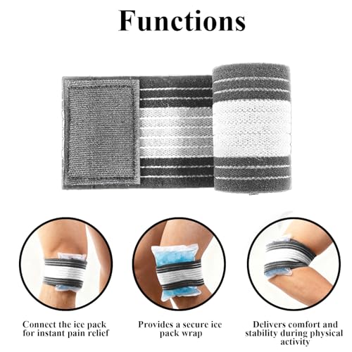 4-Pack Ice Pack Straps,35.5"x3"Elastic Ice Pack Wrap Holder with Hook&Loop - color: Gray and White