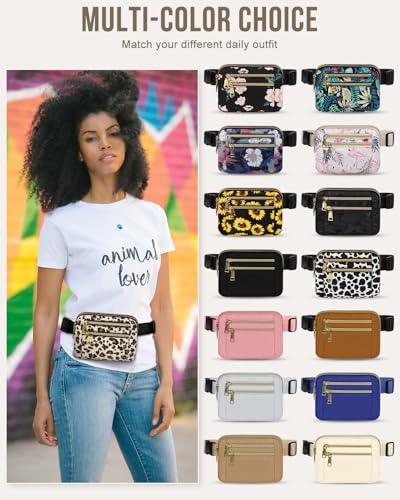 Capolo Fanny Packs for Women 4 Zip Pocket Crossbody Belt Bag Waist Bags - color: Leopard, size: Large