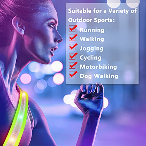LED Night Running Gear High Visibility LED Flashing Sash Outdoor Running Cycling Hiking Jogging Rechargeable Illuminating Gear for Men and Women Night Safety Walking - color: Green