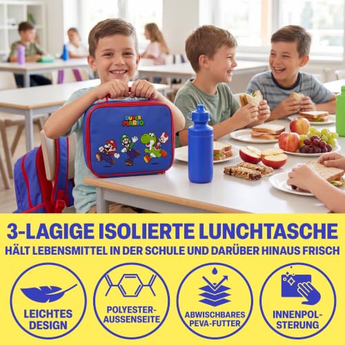 Get Trend Super Mario Boys Backpack 4 Piece Set - color: Blue/Red Mario