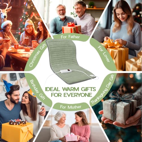 Heating Pad for Full Body Pain Relief 6 Heat Levels 4 Timers Soothes Back, Waist, Neck & Leg Aches Moist Machine Washable Holiday Wellness Gift - color: Green, size: 12'' x 24''