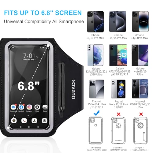 GUZACK Running Armband with Zipper Pouch, Running Phone Holder,Up to 6.9" - color: Black Zipper, size: L