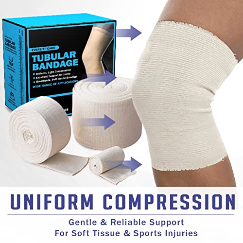 EVERLIT Elasticated Tubular Support Bandage | Stockinette Tubing for Large Arm, Knees, Legs | Light to Moderate Compression Bandage Roll For Tissue Support (Size E | 3.5" x 11 yd) (Pack of 3) - size: Size E | 3.5" x 11 yd (Pack of 3)