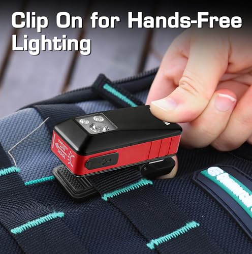 WORKPRO Rechargeable 500 Lumens EDC Flashlight Clip-on Light with 8 Modes - color: Red