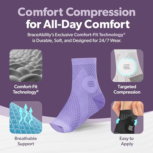 BraceAbility Neuropathy Socks (Pair) - Peripheral Neuritis Compression Diabetic Toeless Foot Sleeves for Nerve Damage Pain in Feet, Ankle Gout, Plantar Fasciitis Relief Brace for Men and Women (Lilac - Standard - 1 Pair, Small) - color: Lilac - Standard -