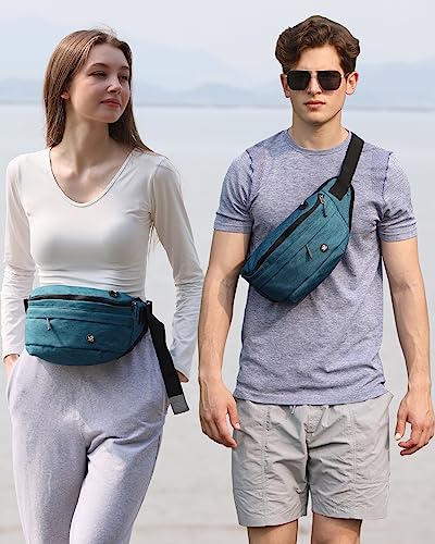 WATERFLY Fanny Pack Waist Bag: Large Crossbody Fannie Bum Belt Bag Hip Phanny Pack for Men Women Outdoor Sport Hiking Traveling Walking - color: Teal blue