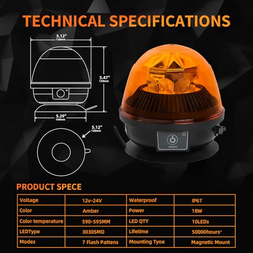 Amber Beacon Light, Rechargeable LED Strobe Lights for Trucks - color: Style 6