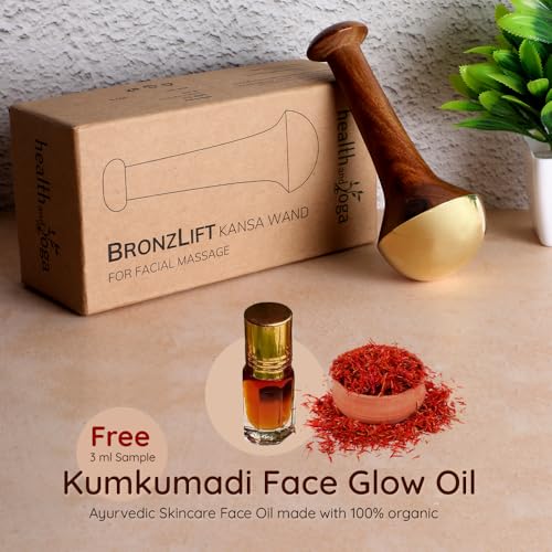 SoulGenie HealthAndYoga™ BronzLift Kansa Face Massager and Kumkumadi Face Oil Trial Vial - Kansa Wand Ayurveda Benefits of Bronze - Skin Lustre (Single Dome)