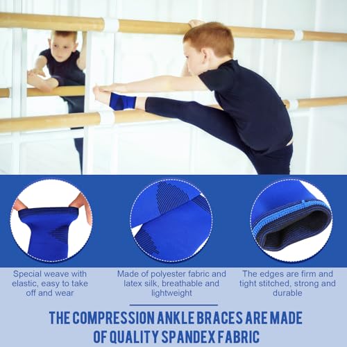 Tarpop 2 Pairs Kids Ankle Brace, Compression Sleeves, M+S, Blue - color: Blue, size: Small,Medium
