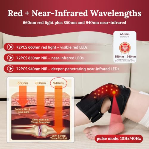 Red Light Therapy Knee Massage, with Heat & Vibration,660nm 940nm 850nm Near Infrared, Wireless 5000mAh Controller, 30‑Min Auto‑Off, for Knee Elbow Shoulder (BLACK-1-PACK) - size: BLACK-1-PACK