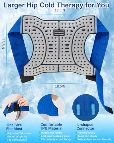 Cold Therapy Machine for Hip, 15.8Qt Large Ice Machine with Temp Display & Pressure Regulator, Cryotherapy Leak-Proof Hip-Specific Wrap, Whisper-Quiet Pump & 4 Timer Settings