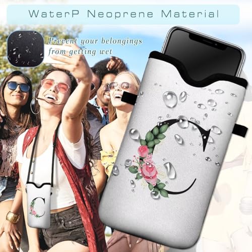 Cell Phone Sleeves Bag Case Crossbody Neoprene Holder Lanyard Phone Pouch for Women Men 7.5 X 4.5 Inches - Letter_C - color: Letter_C