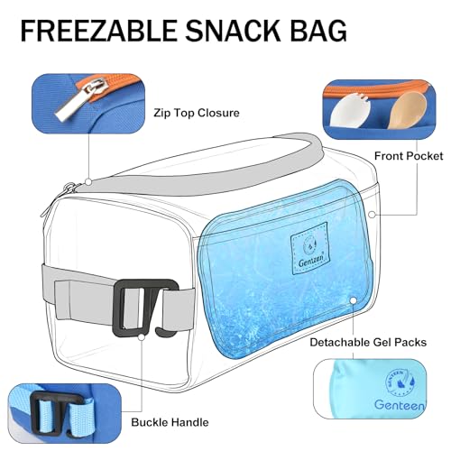 Genteen Small Cooler Bag with Ice Packs,Snack Bags for Kids,Insulated Leakproof Reusable Small Lunch Bag, BPA free Thermal Cooler Bag for School, Travel, Work and Daily Use,Blue - color: Blue