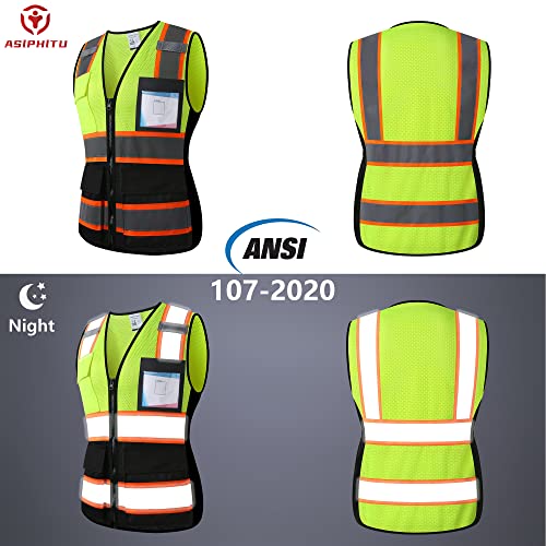 Safety Vest for Men Women Reflective Construction Vest Hi Vis ANSI Standard - color: Yblack-w, size: Medium