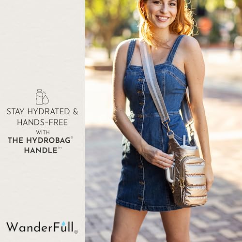 WanderFull Original HydroBag HANDLE®, 40 oz Water Bottle Holder w/Strap - color: Gold Shiny