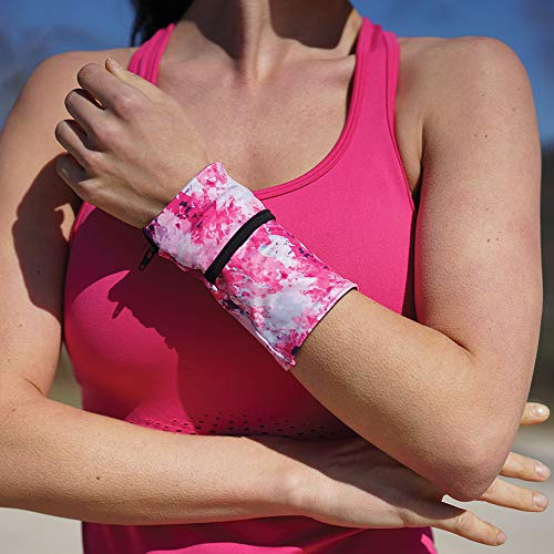 Sprigs Wrist Wallet Running Wristband Pocket for Keys Cards Cash ID Phone - color: Black Abstract