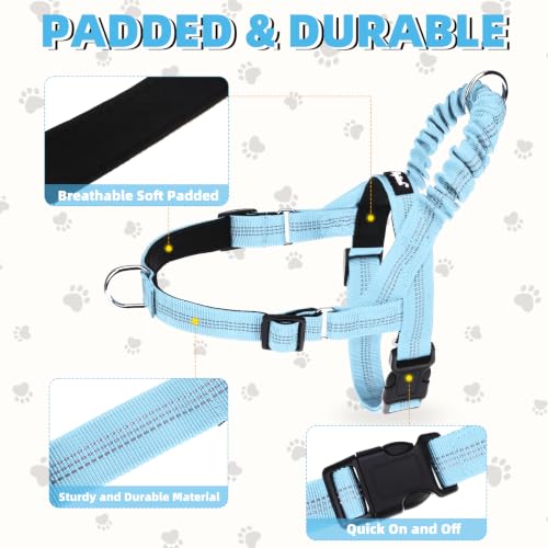PUPTECK No Pull Dog Harness Small Sized Dog, Adjustable Reflective Pet Vest Harness with Bungee Handle, Escape Proof No Choke Harness for Small Dogs Walking Training, Sky Blue S - color: Sky Blue, size: S (NECK: 15"-17.5", CHEST: 18.5"-24")
