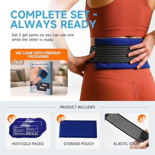 BICAREE Ice Packs for Injuries Reusable (3-Piece Set), Hot & Cold Gel Pack with Adjustable Wrap for Joint and Muscle Pain, Swelling, Knees, Back, Shoulder