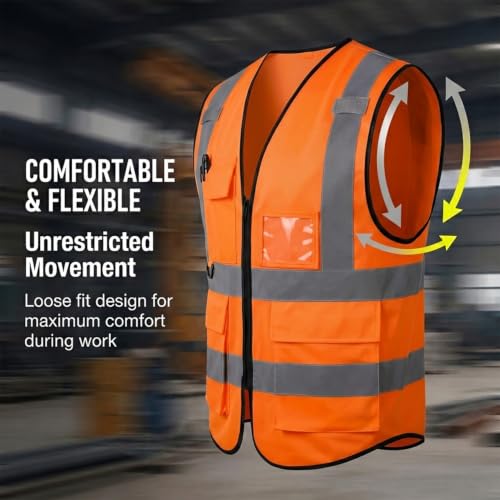 Safety Vest High Visibility Reflective Construction Vest - color: Orange, size: Large