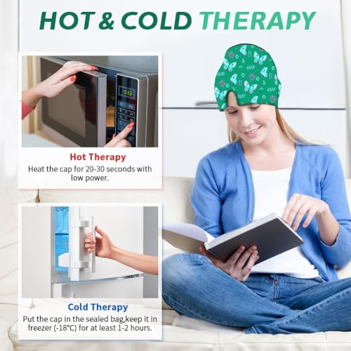 Migraine Relief Cap, Soothing Headache Ice Face Mask Products - color: Black+green
