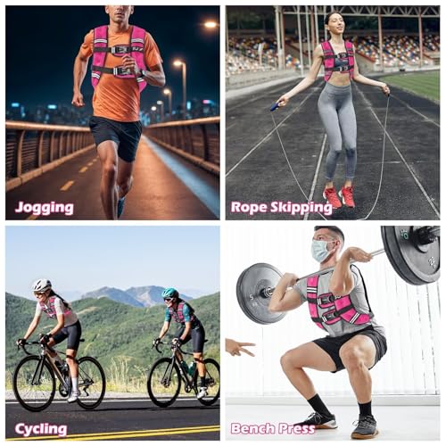 FUFF Weighted Vest Woman, 15 Pound Womens Weight Vest for Walking, Strength Training Weight Vests for Female Men, Reflective Stripe Fitness Body Vest for Workout Running Jogging (Pink)