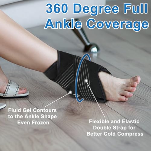 Ankle Ice Pack Wrap with Compression – Reusable Cold Gel Pack for Foot and Achilles, Dual Strap Design with Soft Plush Lining, Flexible Cold Therapy for Ankle Support - style: 1 Pack