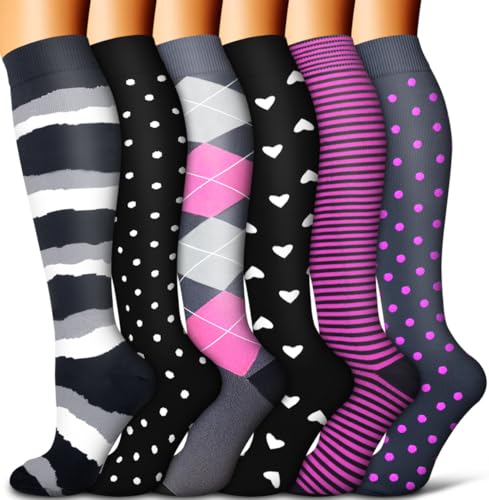 COOLOVER Copper Compression Socks for Women and Men(6 Pairs)-Best Support for Running, Athletic, Travel - color: 01 Gray/Black/Gray/Black/Red/Gray, size: Small-Medium