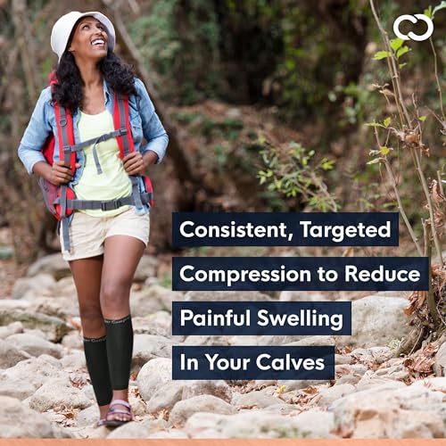 Copper Compression Calf Sleeves for Shin Splints, Varicose Veins, Arthritis, Sprains, Running, Cycling - Men & Women - 1 Pair - size: Medium (1 Pair)