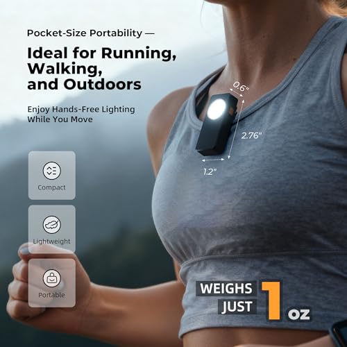 Rechargeable EDC Flashlight with 4 Lighting Modes, 600 Lumens Running Light for Runners, Clip On Flashlight, Pocket Flashlight for Running, Walking, Outdoor Activities and Emergency