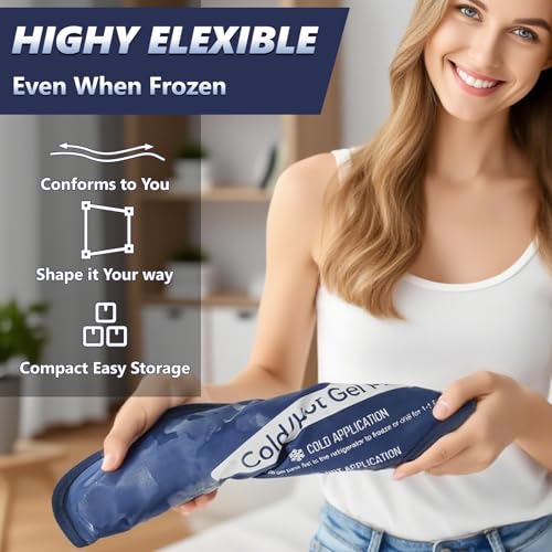 Reusable Gel Soft Flexible Ice Packs for Injuries, Large 11.81"x 15.75" Freezer Cold Pack for Knees, Back, Face, Cold Compress Therapy for Swelling, Bruises, Surgery Muscle Pain Relief
