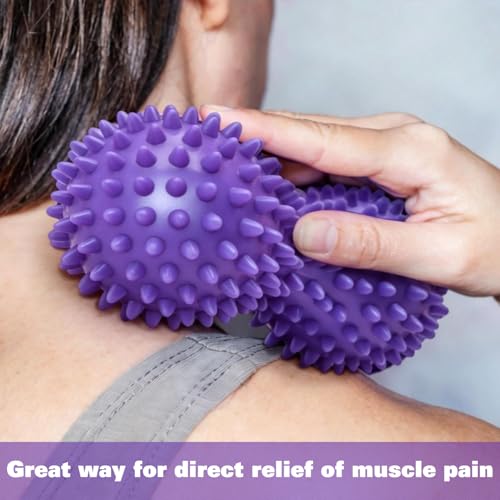 Peanut Shape PVC Hard Spiky Massage Ball Trigger Point Deep Tissue Massaging Hand Foot Massager Roller Ball Tension Muscle Relax - 2 Pack, Purple (Purple)