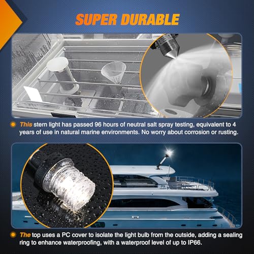 Nilight Marine Boat Stern Light 12" White Fold Down Anchor Lights - color: 12Inch Boat Stern Light