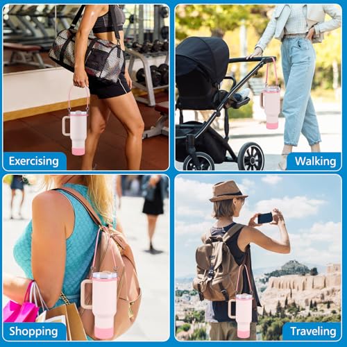 Accmor Water Bottle Handle, Silicone Water Bottle Sling, Water Bottle Carrier Holder with Strap and Boot Compatible with Stanley Cup Accessories - color: pink