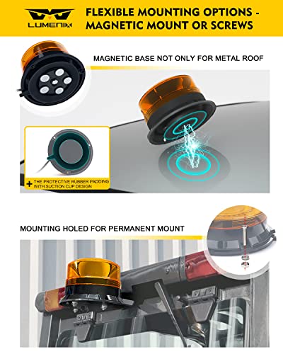 LUMENIX Amber LED Rooftop Warning Beacon Strobe Light for Trucks - color: Amber