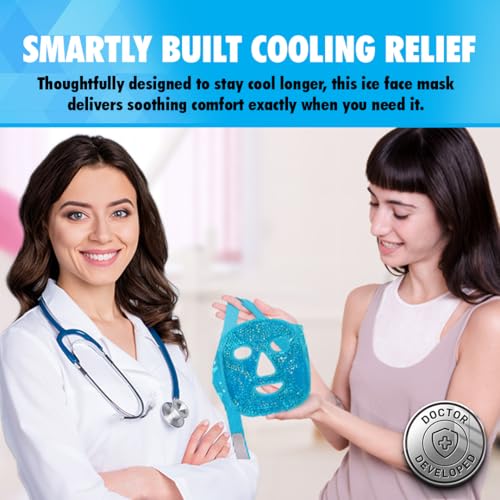 Perfect Remedy Face Ice Pack, Reusable Hot & Cold Ice Face Mask, Gel Compress for Helping with Puffy Eyes and aiding in Conditions of Swelling, Facial Spa Cooling Mask for Women and Men (Blue) - color: Blue