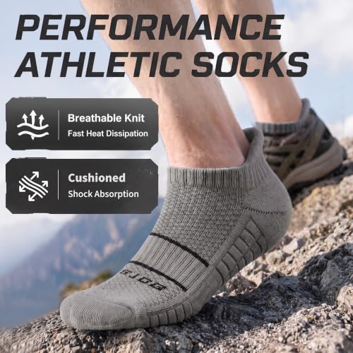 Running Socks Men Size 10-13 Ankle Height with Heel Tab for Athletic - color: 6 Grey, size: X-Large