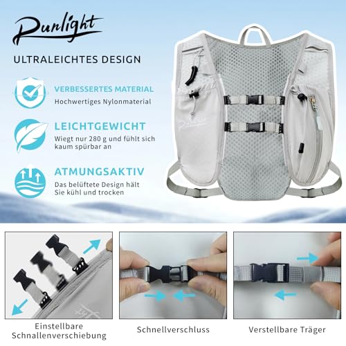 Runlight Running Vest for Women Men, Adjustable Hydration Backpack Breathable Reflective with 1.5L Water Bladder for Hiking, Trail, Running, Marathons, Cycling - color: Gray